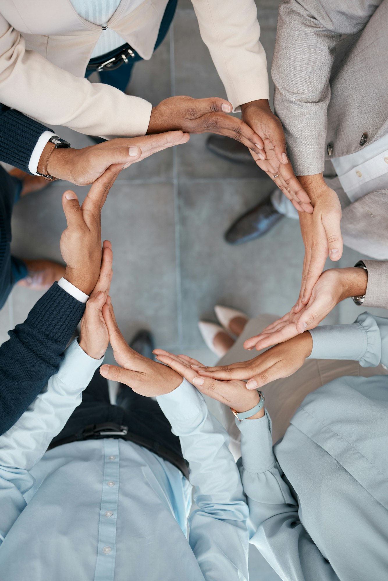 Teamwork, workflow and business hands sign for collaboration, motivation and group support. Corpora